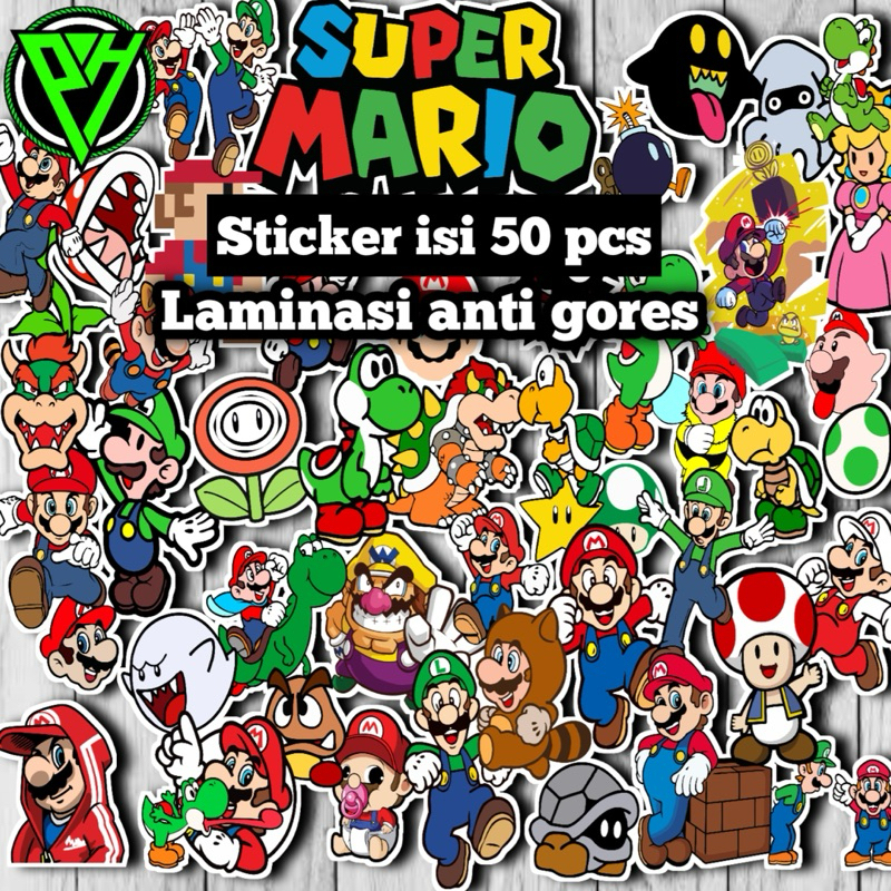 

isi 50 pcs sticker super mario bahan vinyl sticker super mario bross