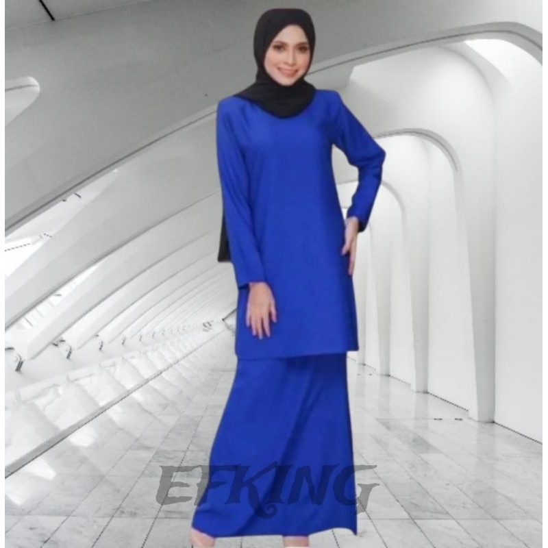 Setelan Baju Kurung Wanita Modern Bahan Satin Velvet Polos One set Tunik Pakaian Melayu Kebaya musli