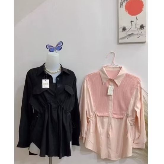 KEMEJA KATUN KOMBINASI RAJUT IMPORT BANGKOK KEMEJA ATASAN WANITA