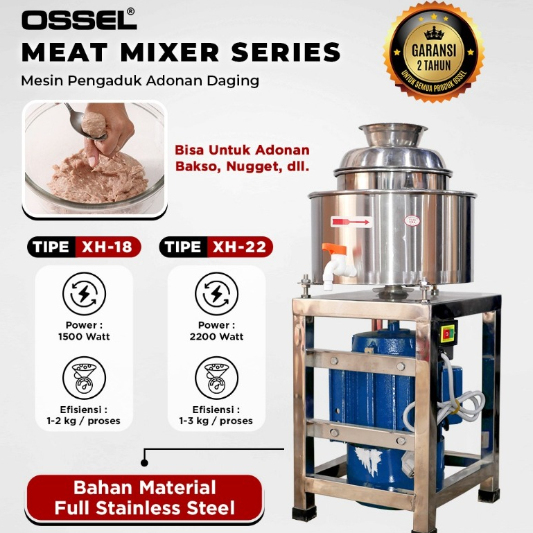 OSSEL Mesin Pengaduk Daging 2Kg Mesin Pengaduk Adonan Bakso Adonan Pentol XH-18 OSSEL