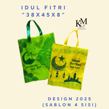 

1 LUSIN - Goodie Bag Spunbond Lebaran WILCO/ECOZEE 38X45X8 VER 2025 Sablon 4 SISI Idul Fitri #Kreasi.Mewarnai