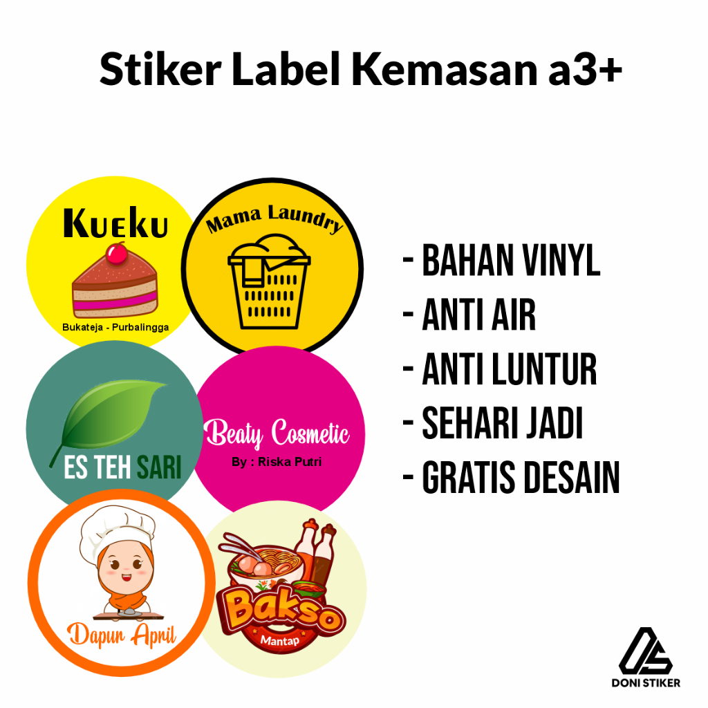 

stiker label kemasan vinyl custom anti air dan anti luntur