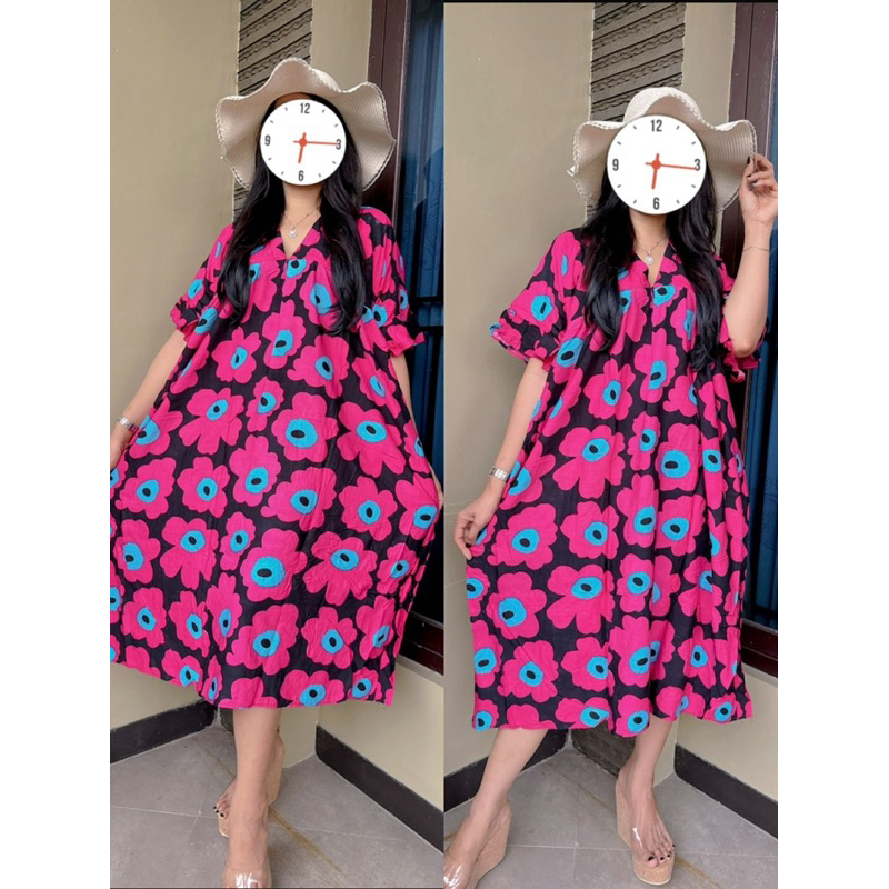 Daster Busui Kekinian Resleting Depan Katun Rayon Jumbo Ld 130  Lengan 3/4