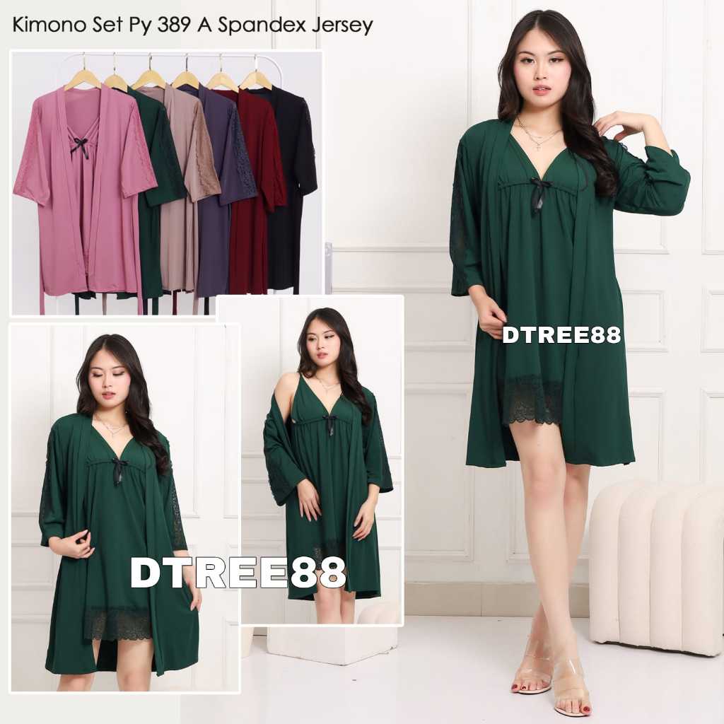 Ay00! DTREE . LAURA Kimono SleepWear spandek sutra JUMBO Dress Kimono + Panties + Renda in belt PY