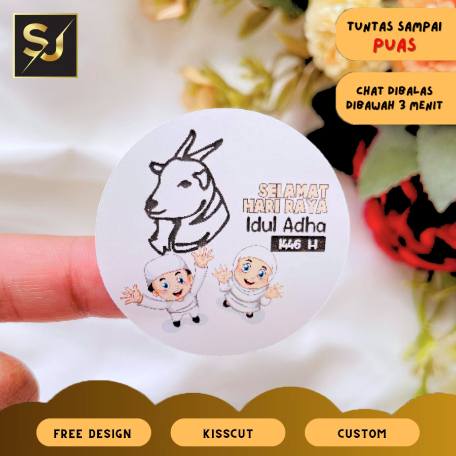 

9-15 Sticker Lebaran Haji Free Desain Custom Stiker Label Idul Adha Qurban Bentuk Bulat Sangjaya