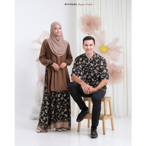 Baju couple batik motif bunga koko Kemeja batik lengan pendek gamis batik motik bunga baju seragam b