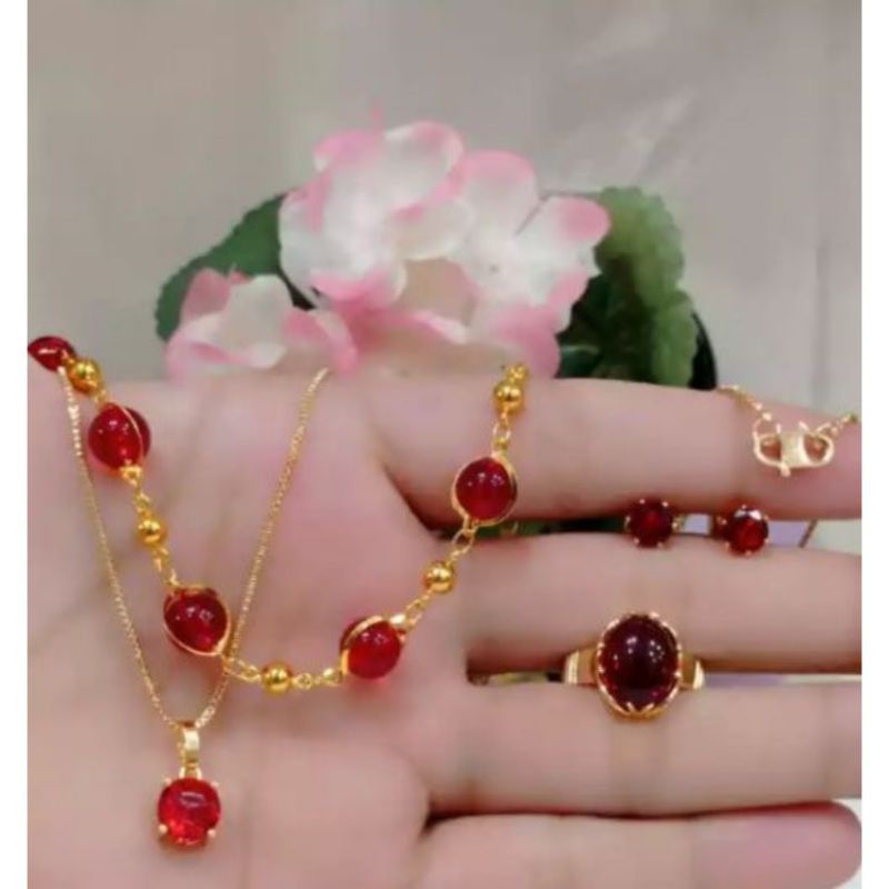 set kalung liontin batu mera delima