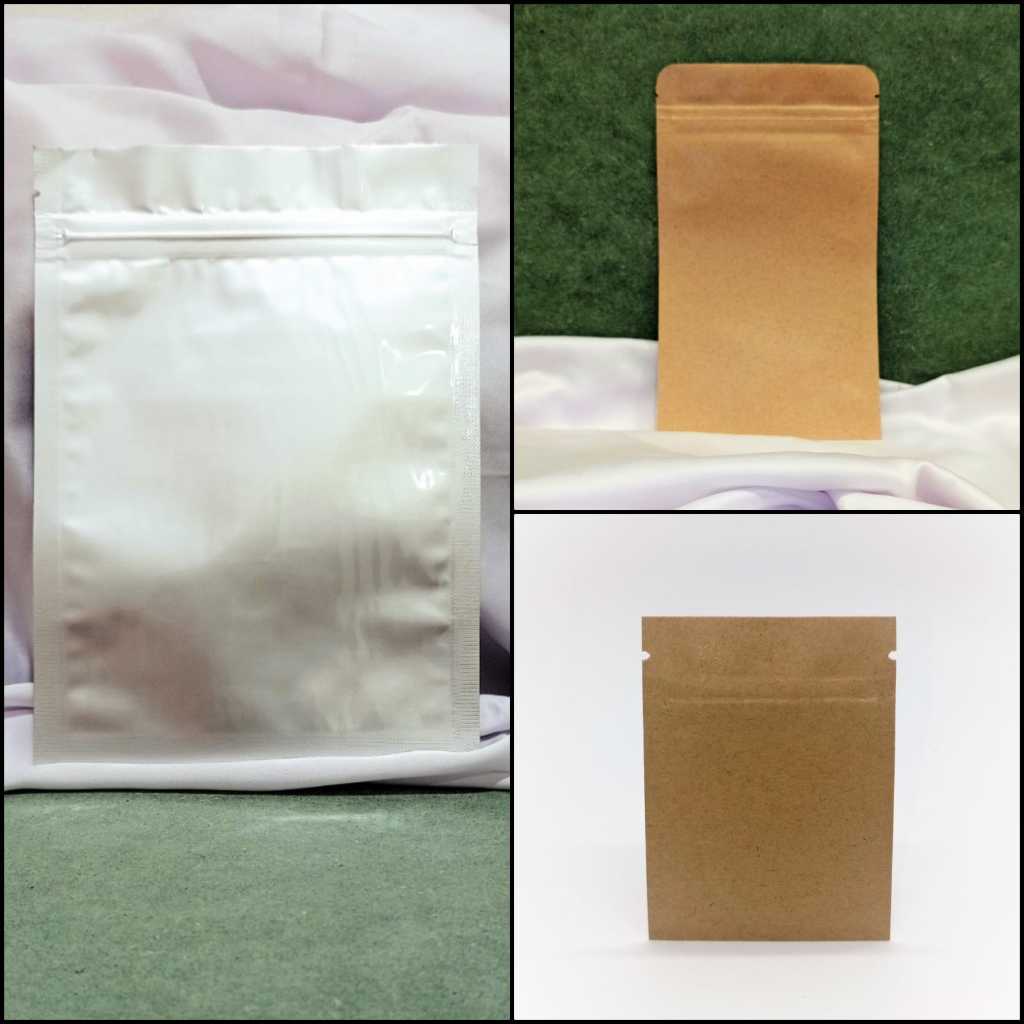 

Flonel Sachet Ziplock Foil Brown Kraft - Saset Klip Silver Coklat - Amplop Kemasan Kopi Metalize