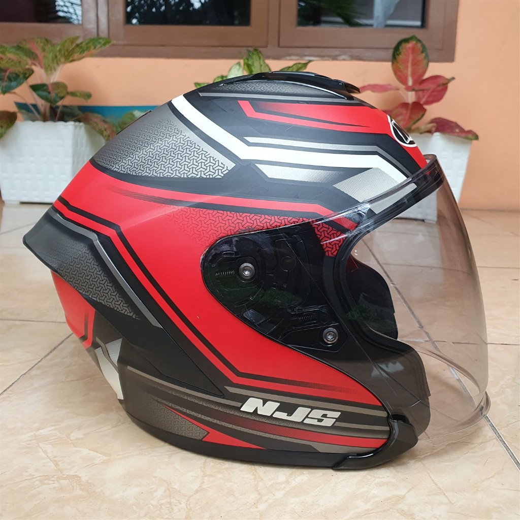 NJS KAIROZ DV Zenith Hitam - Merah Doff Helm Half Face Size S Double Visor