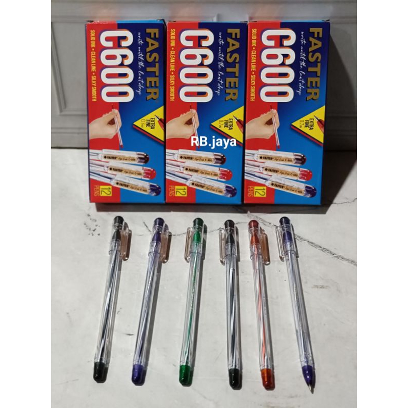 

promo 1 pack isi 12 pcs pulpen balpoin FASTER C600 0.7mm