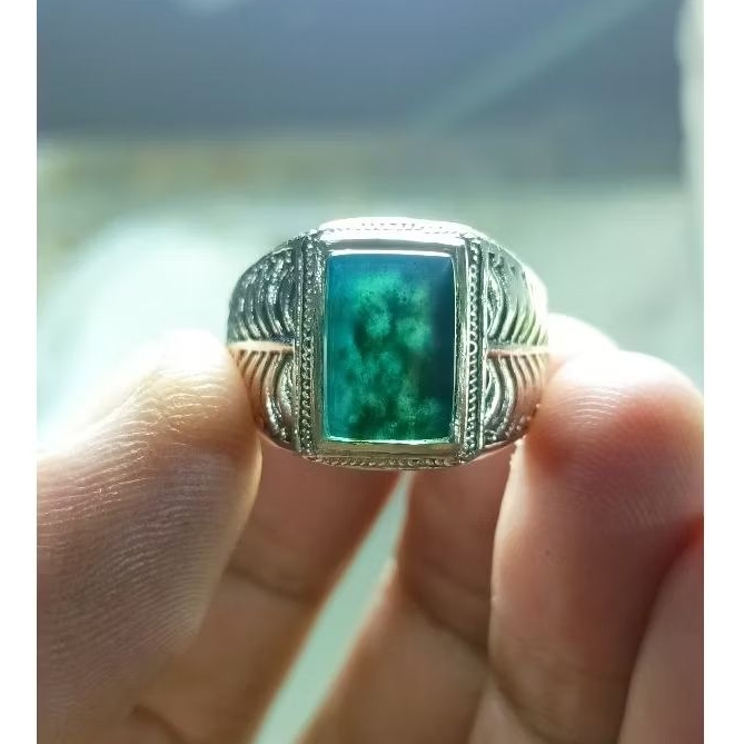 cincin batu akik Bacan Doko mejiko kristal coklat body kotak simple kantoran