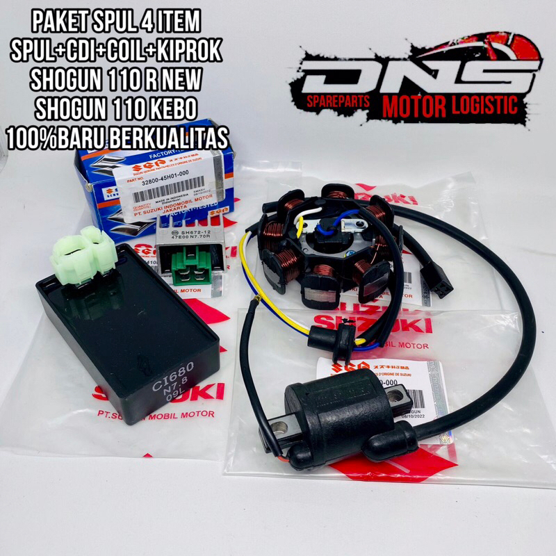 PAKET 4 ITEM(spul+cdi+coil+kiprok)SUZUKI SHOGUN 110 R NEW SHOGUN 110 KEBO ORI SUZUKI INDOMOBILE