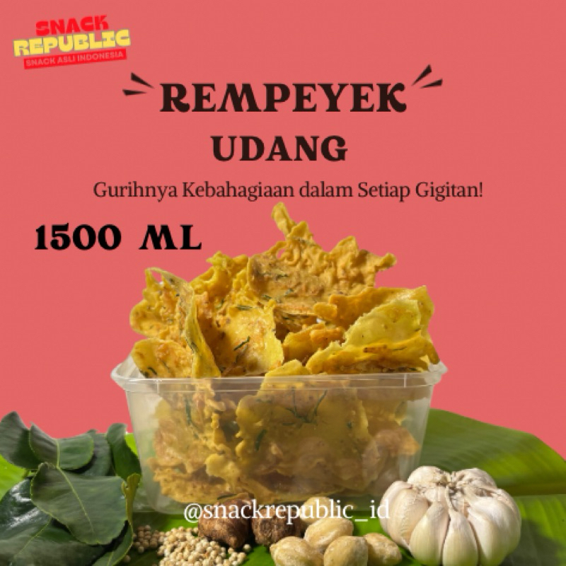 

Rempeyek Udang Sultan by Snack Republic - kemasan thinwall 1500 ml (220-250 gr)