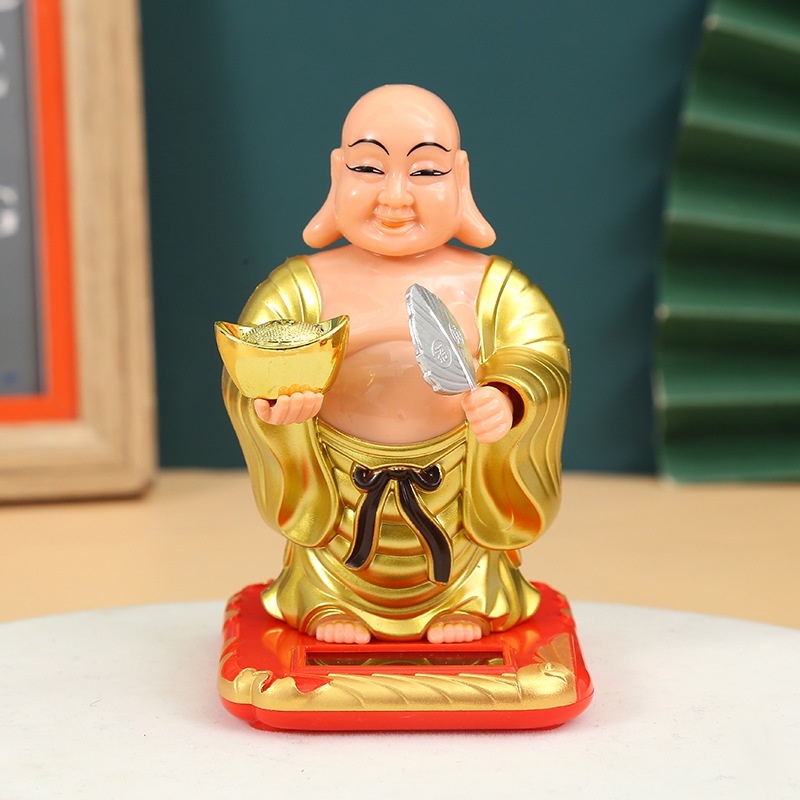 Pajangan Solar Dashboard Mobil Patung Ganesha Budha Julaihut Kipas Gold Pajangan Solar Hiasan Mobil 