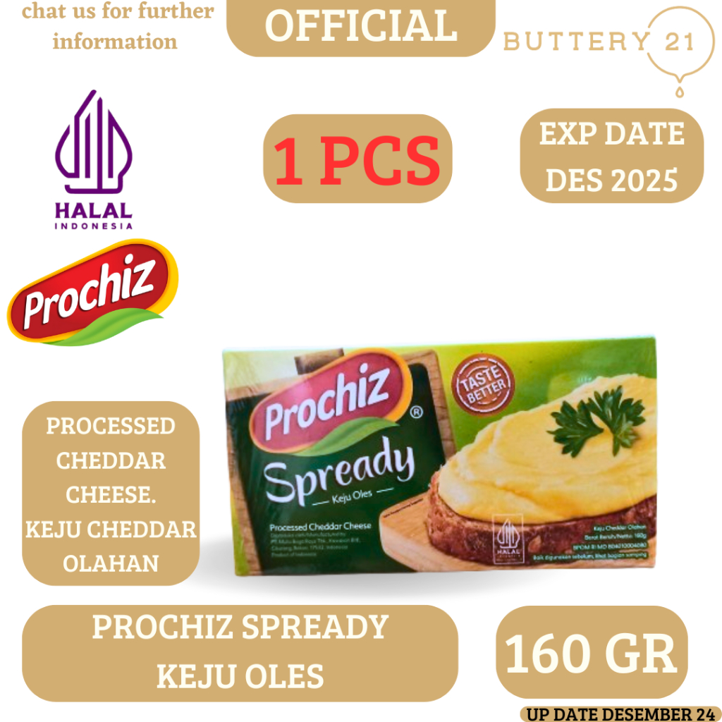 

PROCHIZ SPREADY CHEDDAR 160 GR/KEJU OLES/PROCESSED CHEDDAR CHEESE/KEJU CHEDDAR OLAHAN