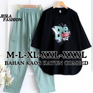 Setela Cargo Wanita Kekinian Alzena Set BO Size M L XL XXL XXXL LD 100-130 CM Bahan Kaos Katun Combe