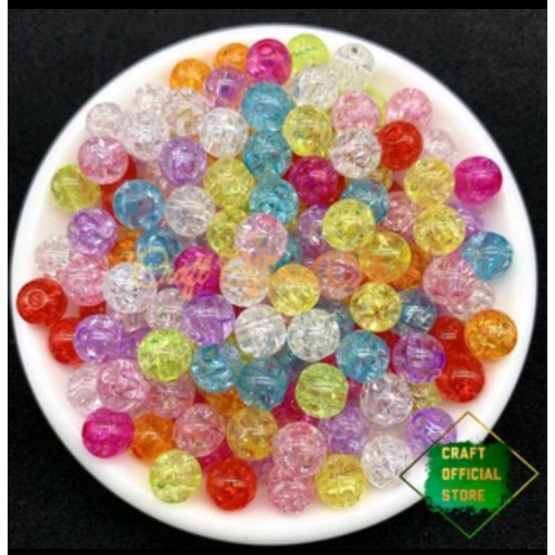 50 Pcs Mote Es Retak Manik Manik Ice Bola Kaca Retak Acrylic Bead Crackle