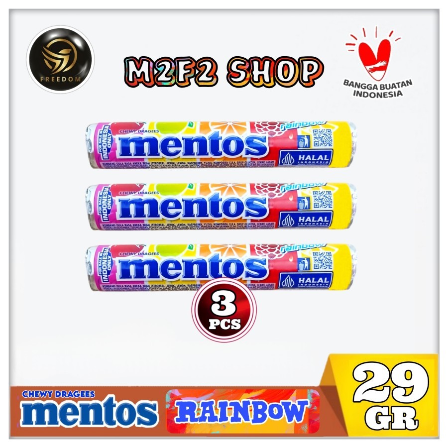 

Mentos RAINBOW Chewy Dragees Candy Roll | Permen Kembang Gula Rasa Aneka Buah - 29 gr (Kemasan 6 Pcs)