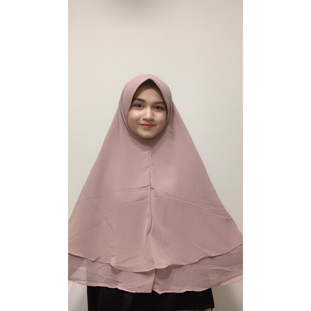 Jilbab Khimar Pad Ceruty 2 Layer - Jilbab Syari Jumbo Dua Layer Ceruty