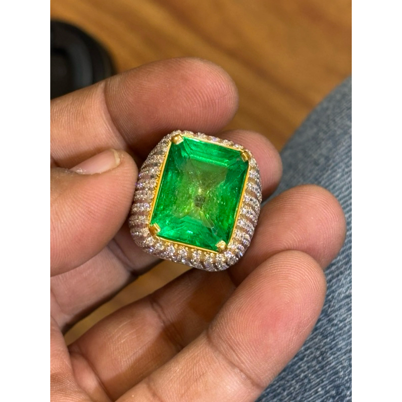 natural beryl warna co (coating ) rasa emerald colombia certi GRI besar ikatan perak kliling moissan