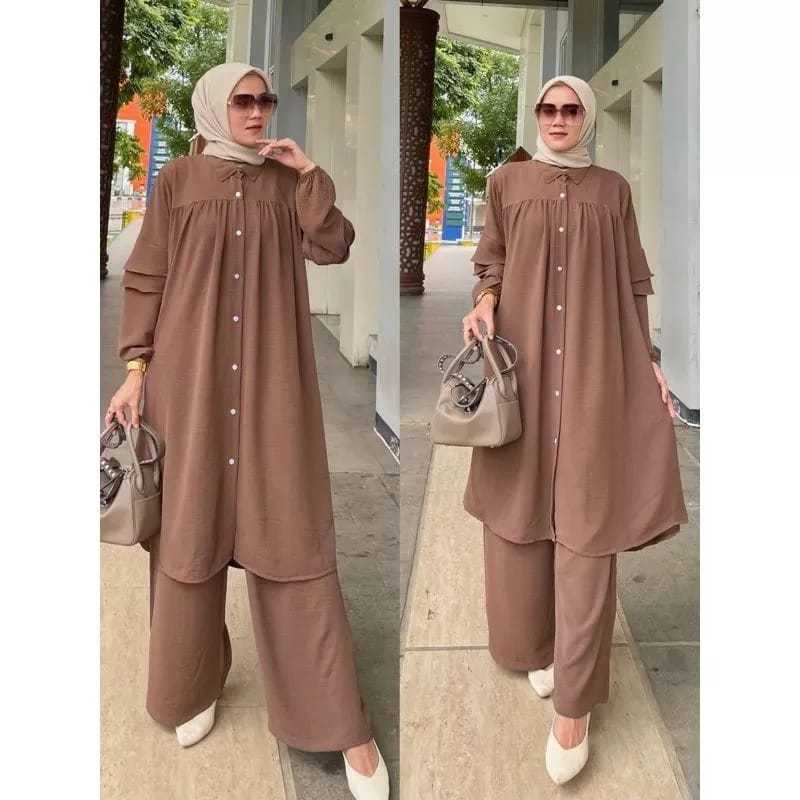 SET LONG TUNIK CRINKLE AIRFLOW PREMIUM JUMBO || ONE SET LONG TUNIK HITS || SETCEL LONG TUNIK CRINKLE