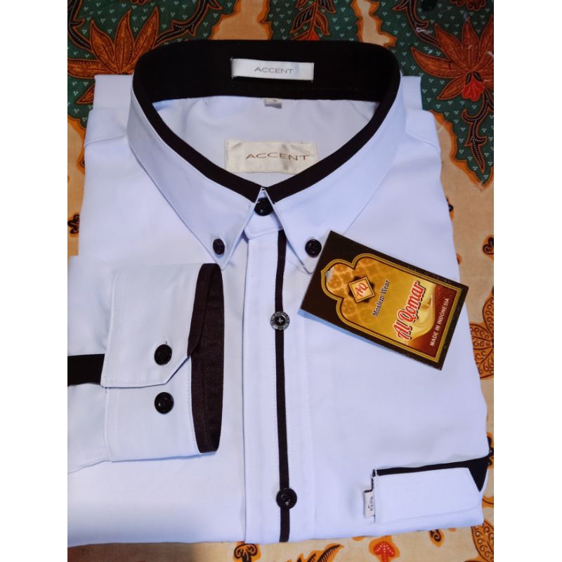 kemeja pria dewasa putih garis hitam kain twill