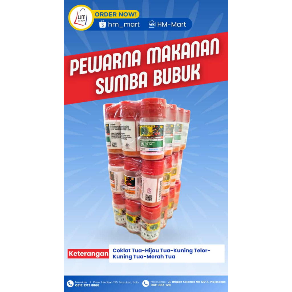 

Pewarna Makanan Sumba Bubuk Cap Merak 12 Pcs
