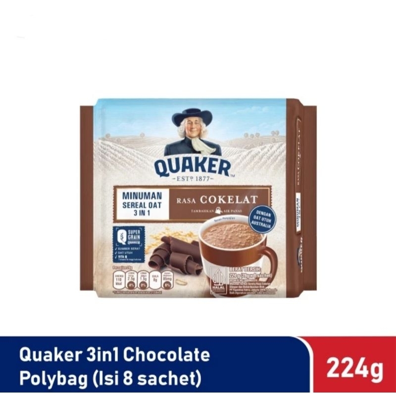 

Quaker Minuman Sereal Oat 3 In 1 Rasa Cokelat 224 Gr (Isi 8 Sachet)