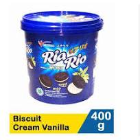 

Ria Rio biskuit rasa vanilla isi 400 gram Ukuran Toples