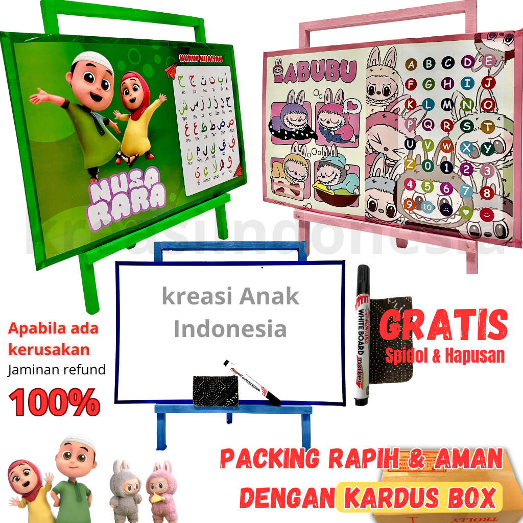 

Papan tulis belajar anak - satu set papan tulis anak dengan penyangga gratis spidol dan penghapus ukuran 30x50 dan 30x40