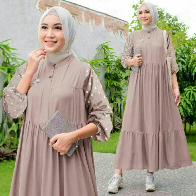 Gamis polos kombinasi polkadot(D4)