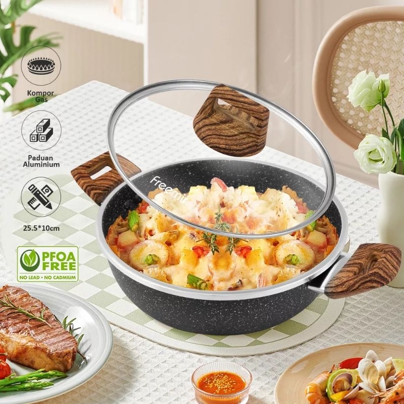 New Panci sup 24cm Panci Anti Lengket panci tutup kaca serbaguna multifungsi