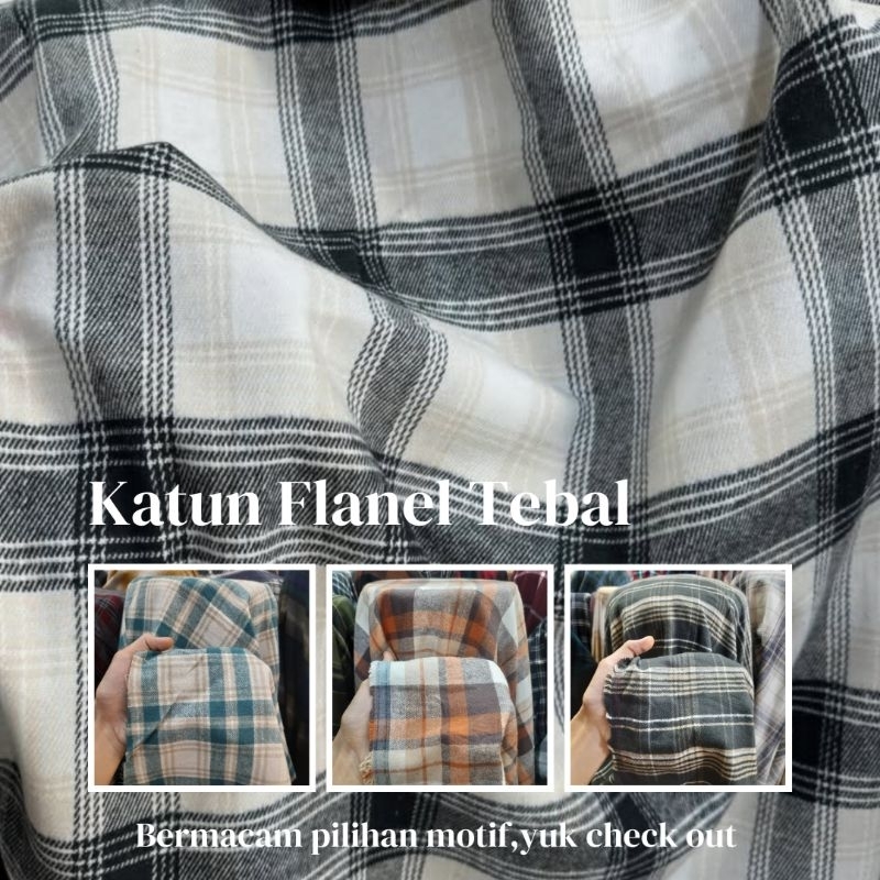 KAIN KATUN FLANNEL KOTAK | Harga/0,5m | kain katun flanel meteran | bahan kemeja flanel | kain katun