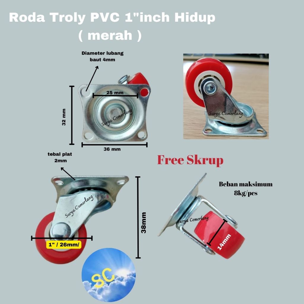 Roda Pvc kastor 1 inch Hidup kaster caster 1inch