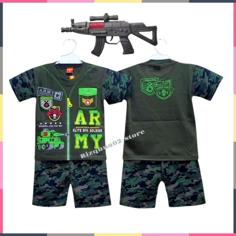 SETELAN BAJU PENDEK ANAK LAKI-LAKI MOTIF TENTARA UNTUK USIA 1-10 TAHUN