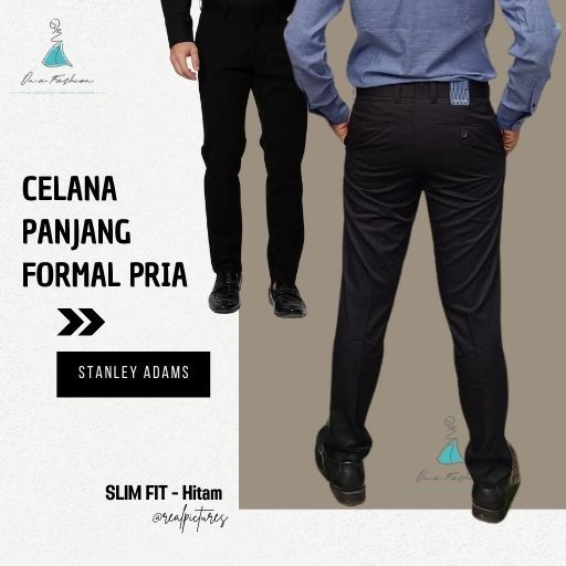 STANLEY ADAMS Celana Panjang Formal Pria Hitam Slim Fit | Celana Kerja | Celana Jass | Celana Kantor