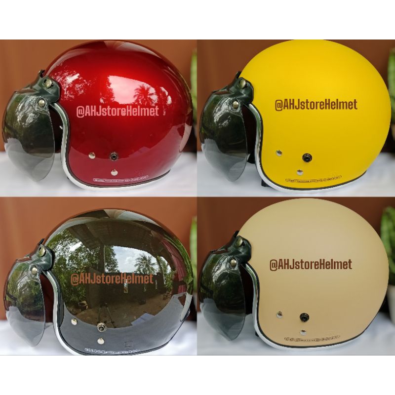 (LC) HELM BOGO DEWASA FULL LEHER SNI || kaca cembung hitam || helm bogo pria wanita