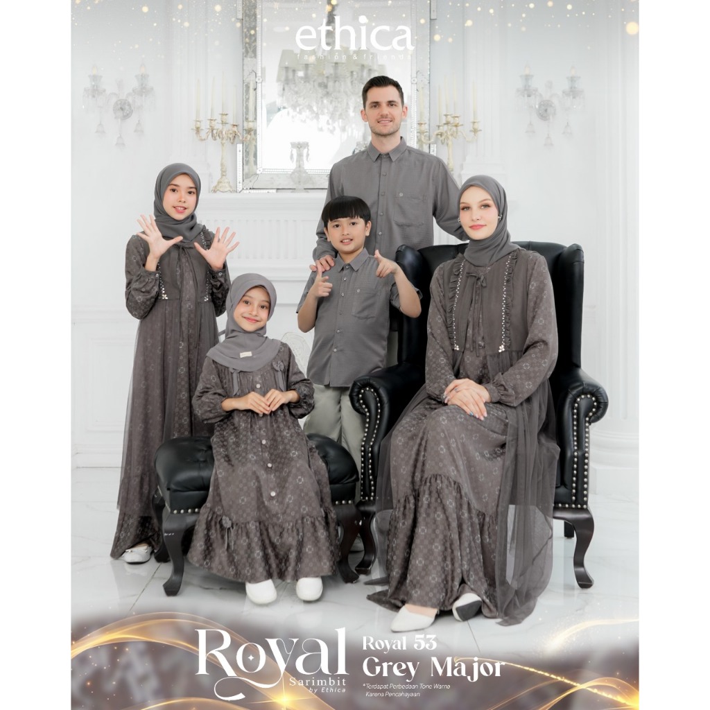 Sarimbit  Keluarga 2025 Ethica Royal 53 Grey Major Gamis Couple Keluarga