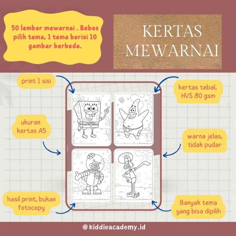 

Kertas gambar mewarnai paket 50 lembar gambar berbeda bebas pilih tema tebal hvs 80 gsm