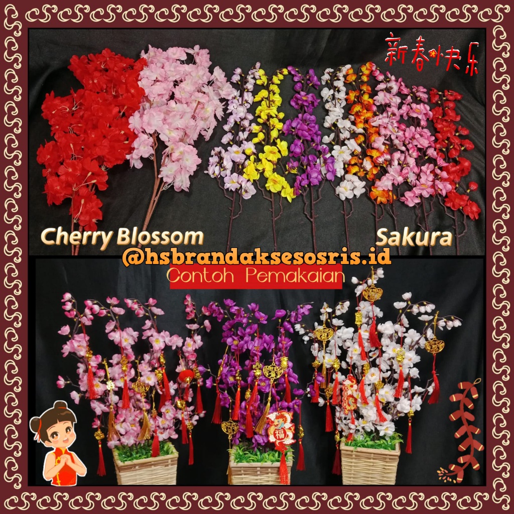 BUNGA SAKURA PANJANG / BUNGA SAKURA CHERRY BLOSSOM / BUNGA IMLEK / BUNGA MEI HUA HIASAN SINCIA / BUN