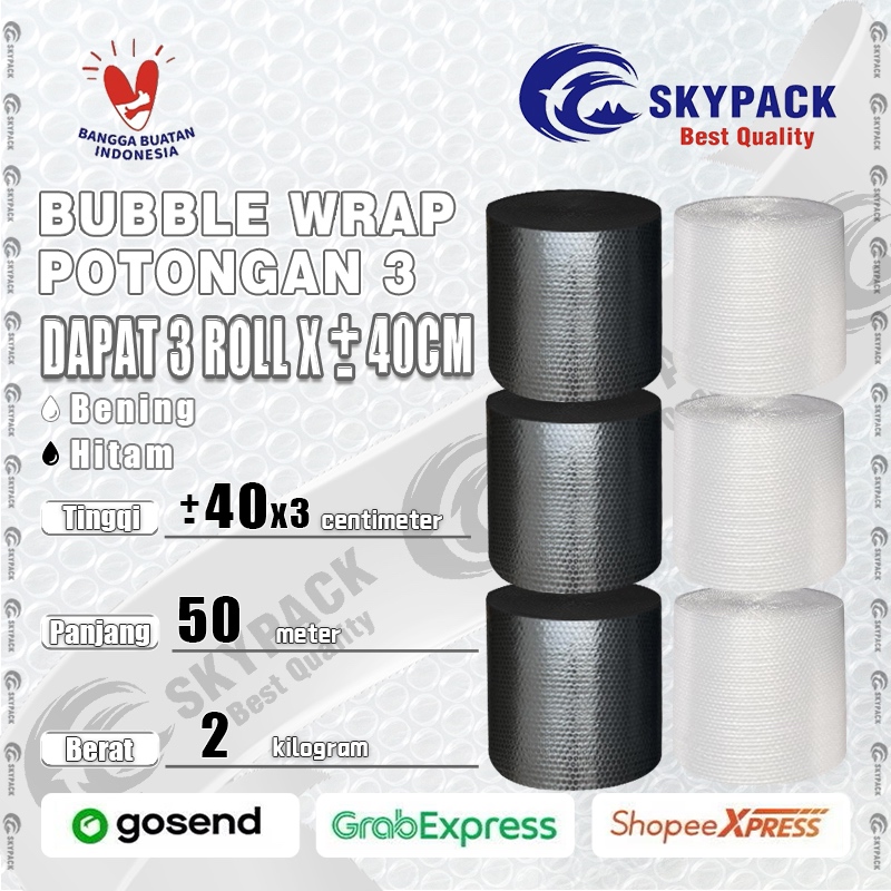 

SKYPACK Bubble Wrap Potongan 3 Ukuran ±40cm x 3 Warna Bening Hitam Berat 2kg