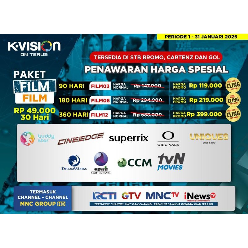 Paket Film K-Vision Bromo Cartenz Optus Gardiner LGsat KVision