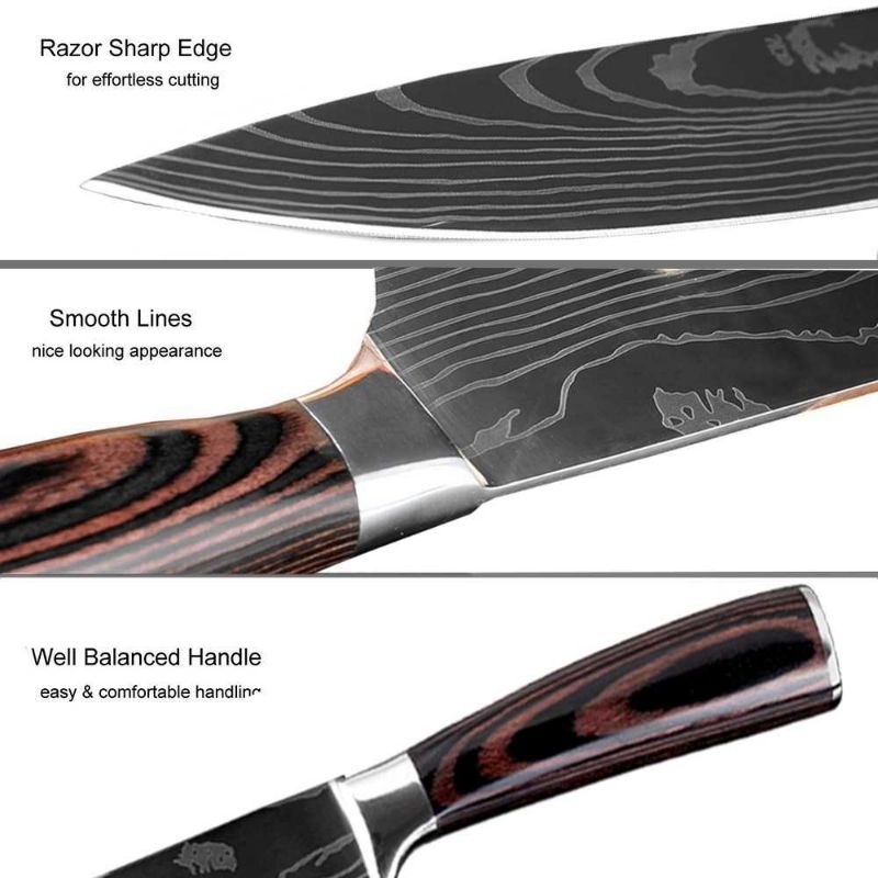 Pisau Dapur Stainless Steel Chef Damascus Pattern