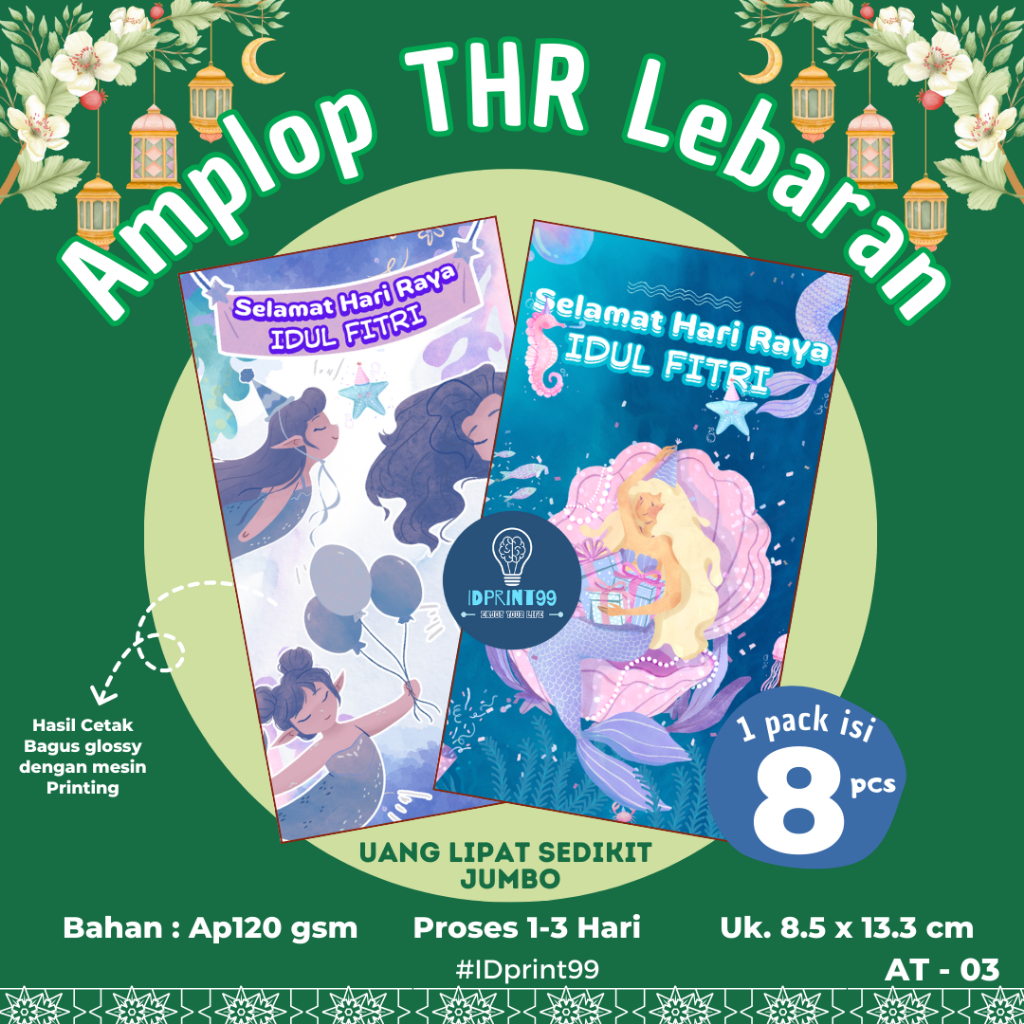 

[8pc AT-05] AMPLOP THR IDUL FITRI JUMBO EDISI MERMAID | THR LEBARAN ISI 8 PC | 8.5 X 13.3 CM