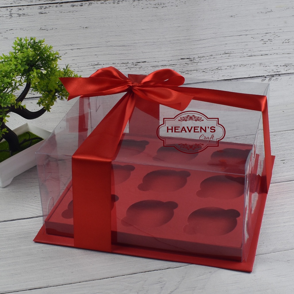 Box cupcake isi 9 merah terang