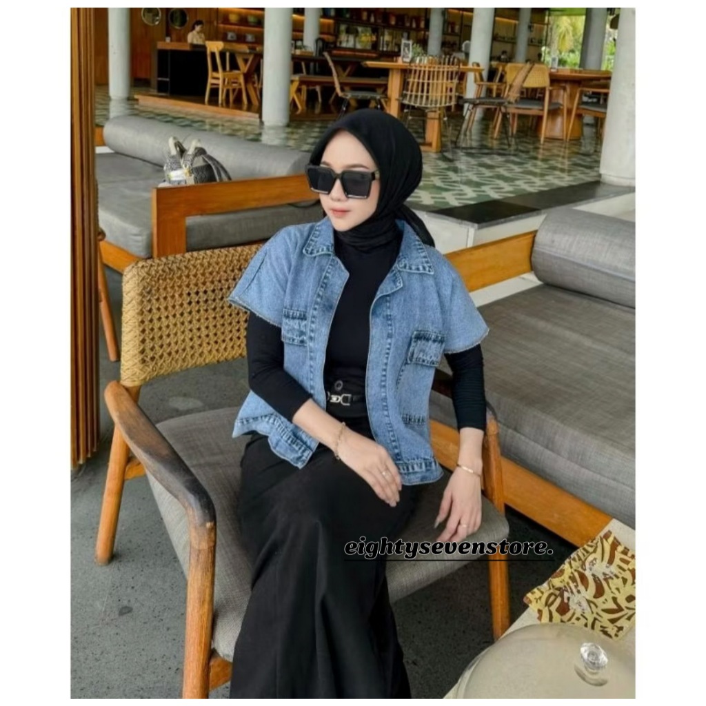 Atasan Jeans Wanita Model Rompi Vest Denim Premium LD 120 Cm Jumbo Oversize Outer Blazer