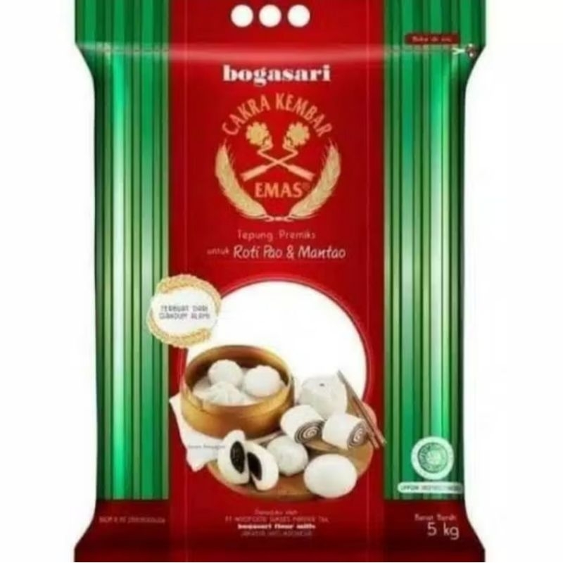 

TEPUNG TERIGU CAKRA KEMBAR EMAS BOGASARI (ROTI PAO & MANTAO) 5 KG