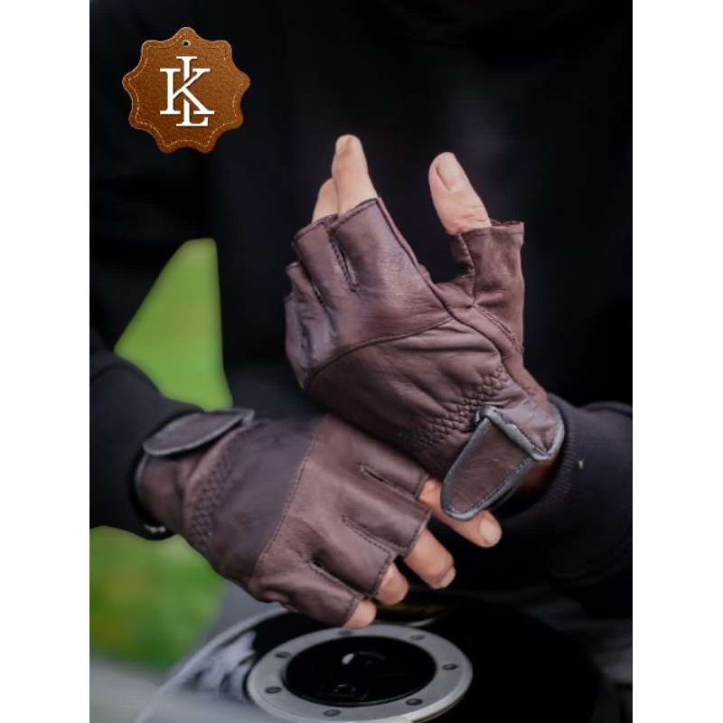 Sarung Tangan Kulit Asli Motor Half Pria Ready Big Size Jumbo Xxl