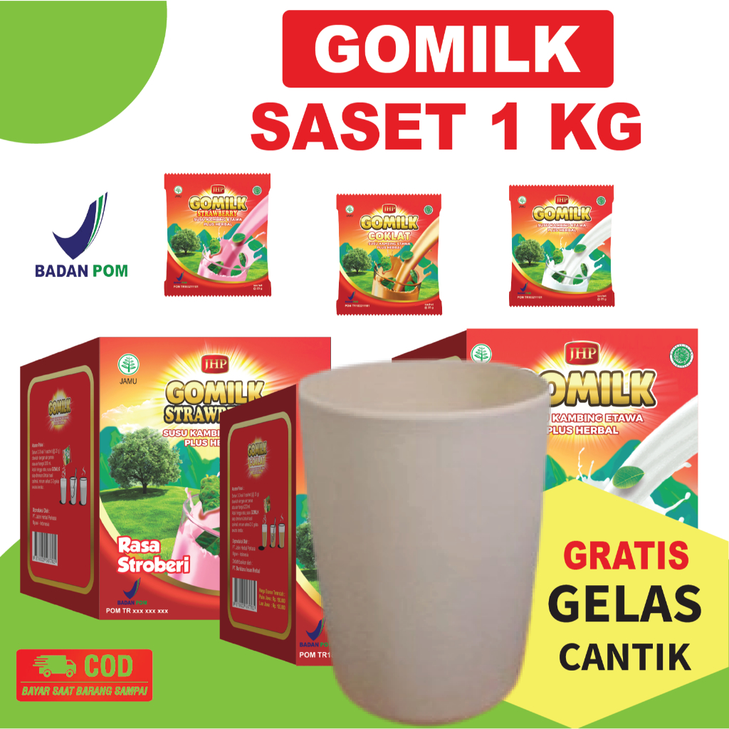 

[ BELI 2 BOX @152.000][ GRATIS GELAS CANTIK ] GOMILK Netto 1 KG isi 40 Sachet (25 gr) Susu Kambing Etawa Herbal Gomilk / susu anak / susu herbal asam lambung / susu diabetes