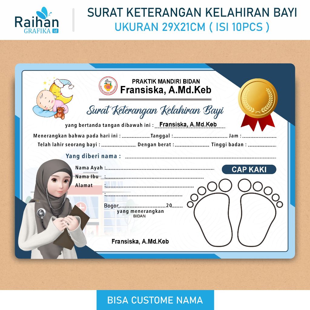 

Sertifikat / Surat Keterangan Kelahiran Bayi Bidan ( Isi 10Pcs )